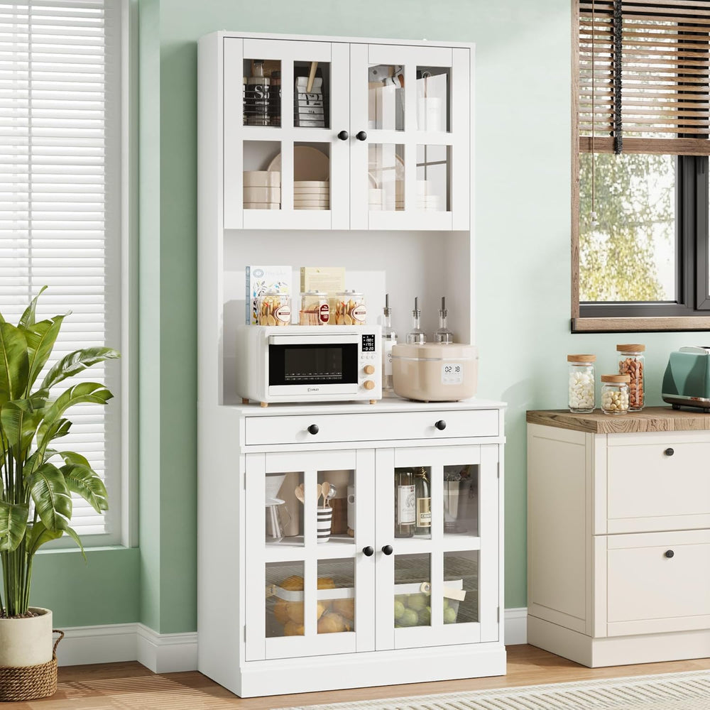 Garvee 72 Inch Kitchen Pantry Cabinet with Glass Doors, Drawer and Adjustable...