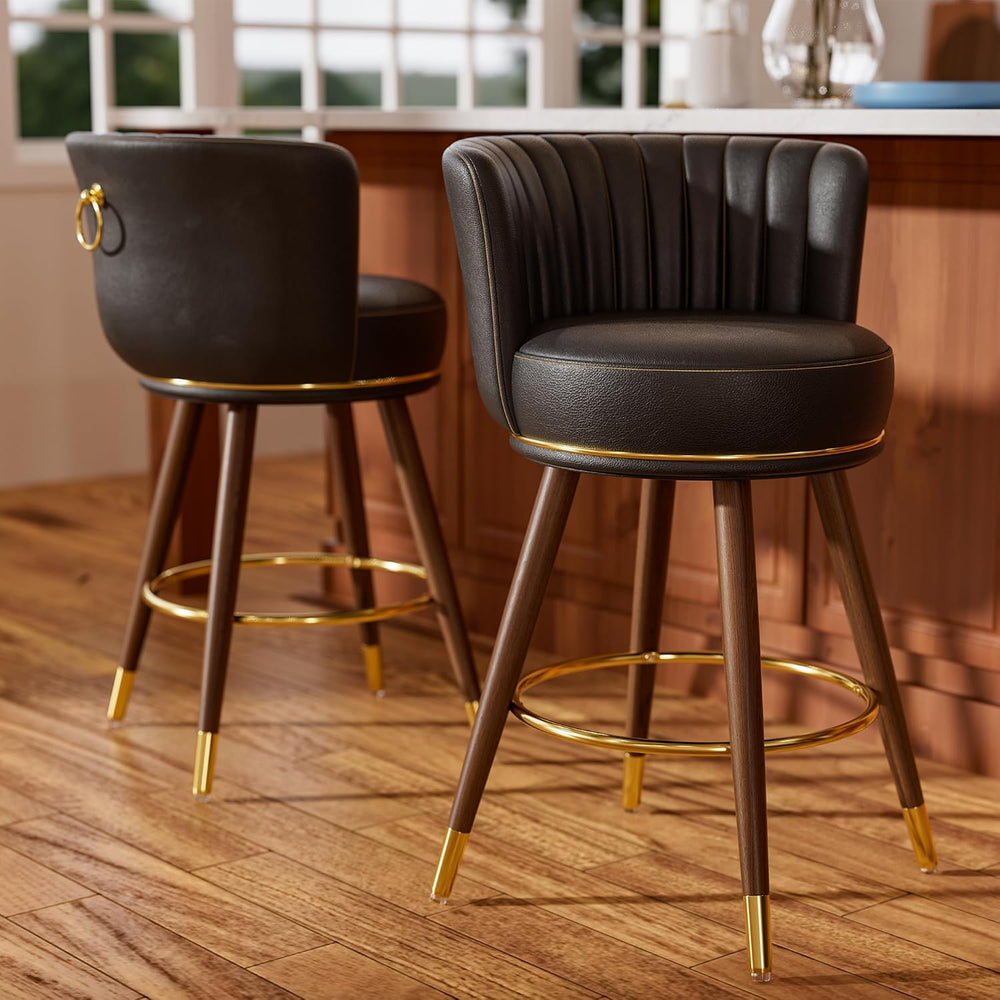 24 Inch Black Leather Swivel Counter Bar Stools Set of 2
