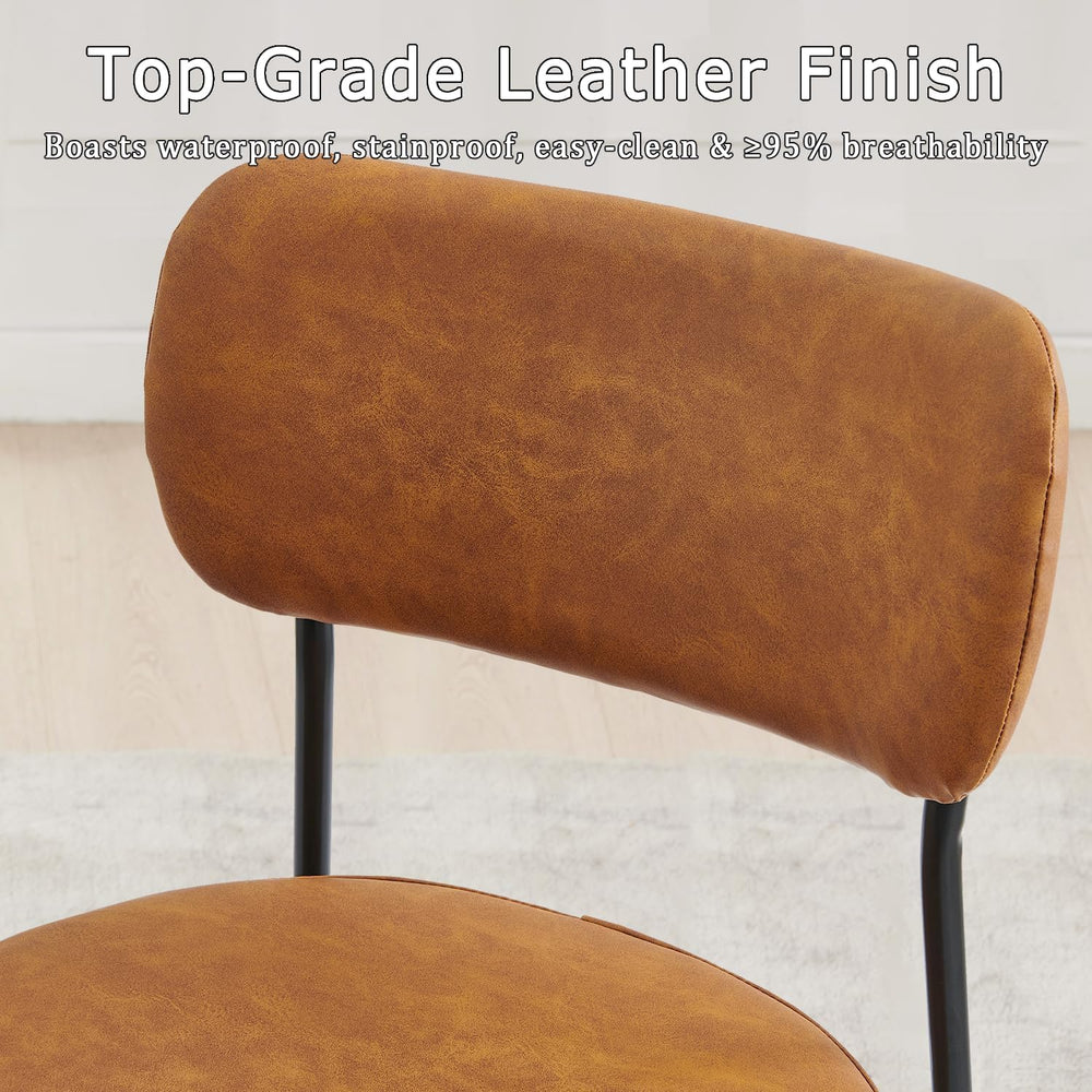 Brown Dining Chairs Set of 4 with Curved Back, Leather Dining Chairs with PU ...