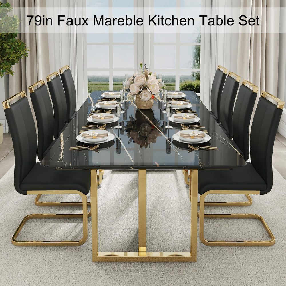 79'' Modern Dining Table Set for 10, Black Kitchen Table with 1.8&quo...