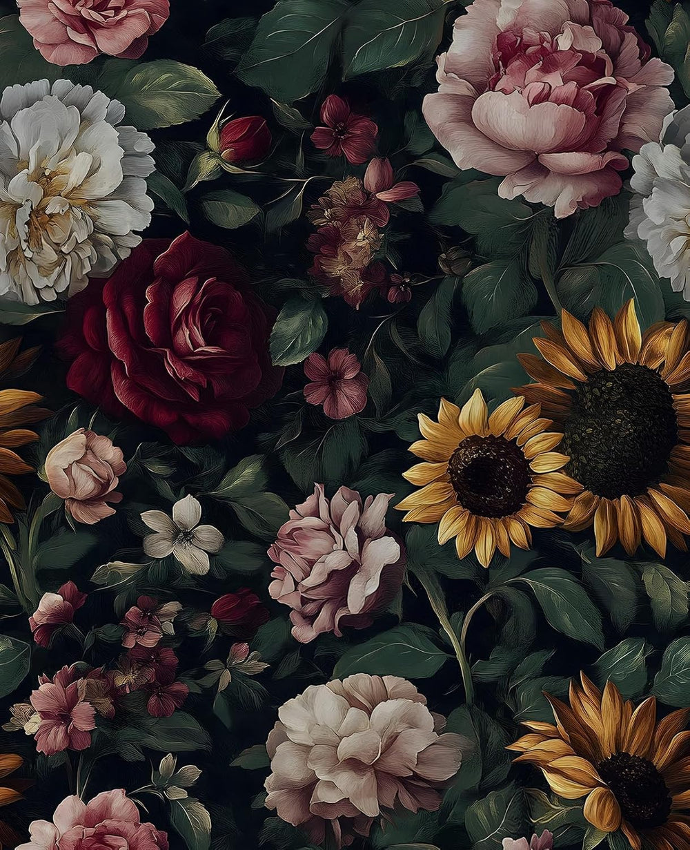 Dark Green Oil Garden Floral Peel and Stick Wallpaper 17.5" x 393"