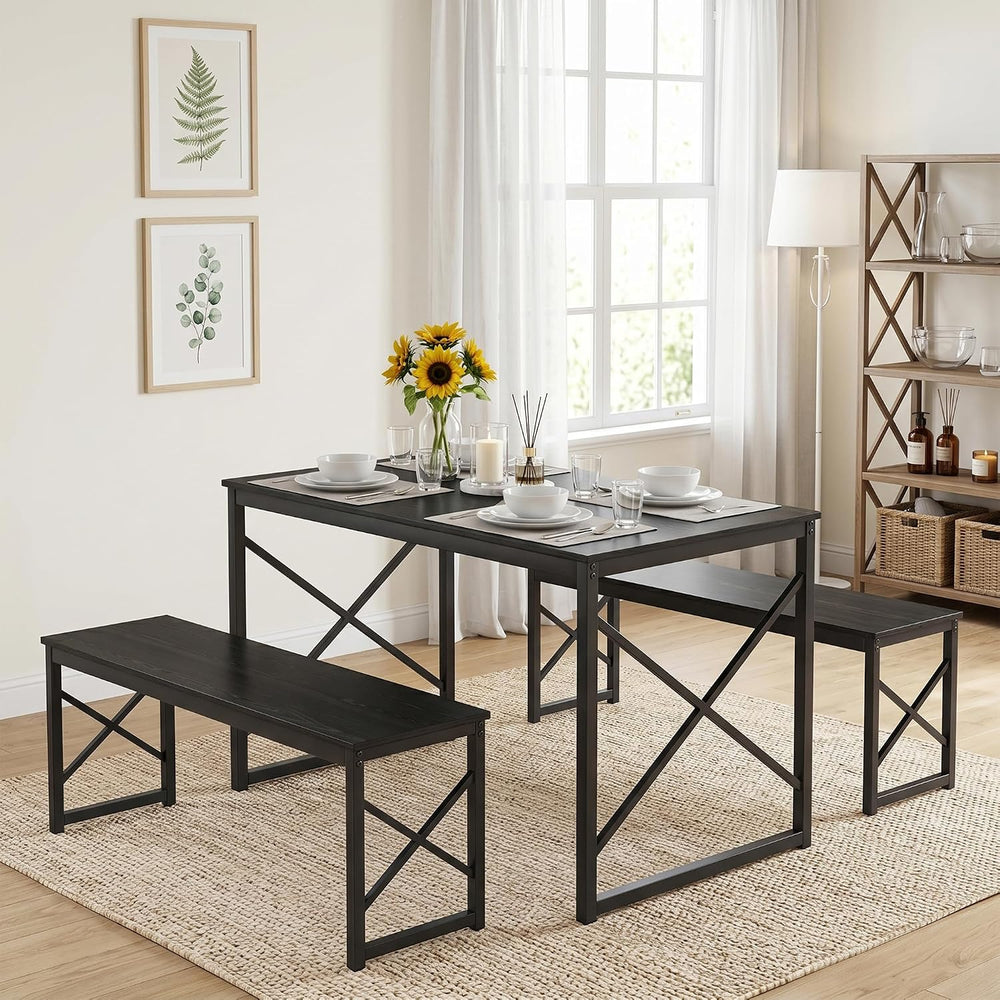 VECELO 43.3" Kitchen Dining Table Set for 4, Heavy-Duty Steel Frame &...