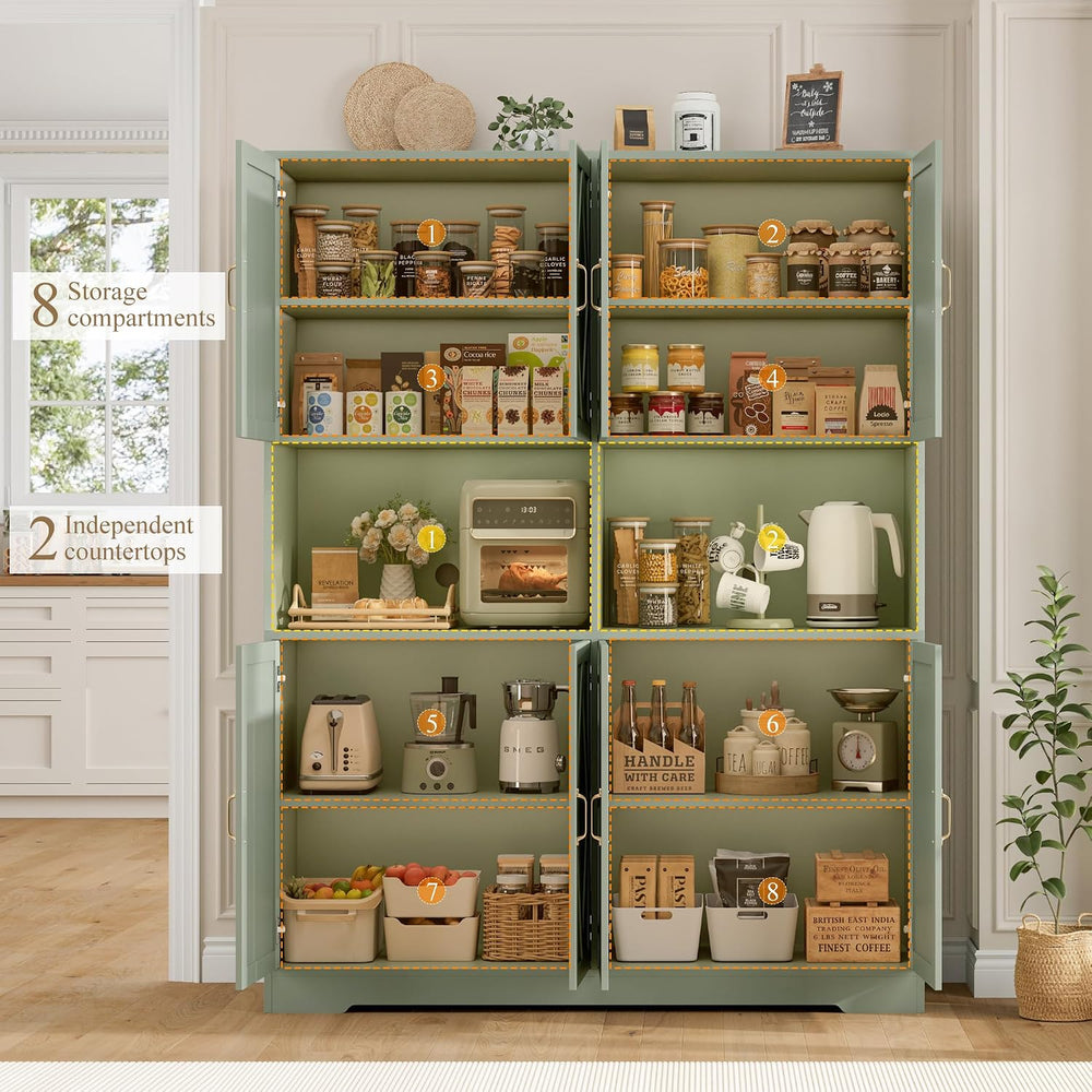 HOSTACK 55" W Pantry Cabinet, 71" Tall Kitchen Hutch Storage Cabine...