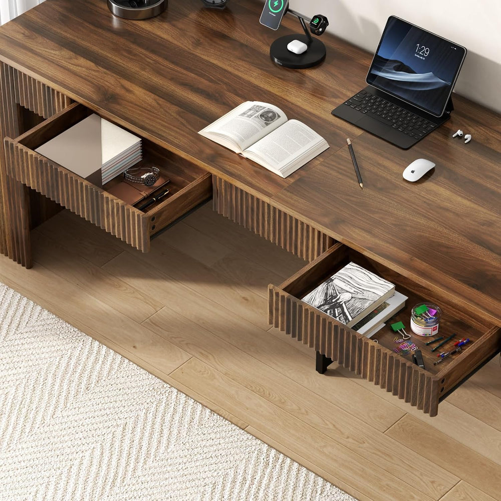 Gyfimoie 78.74" Executive Desk, Large Office Desk with 2 Drawer, Farmhou...