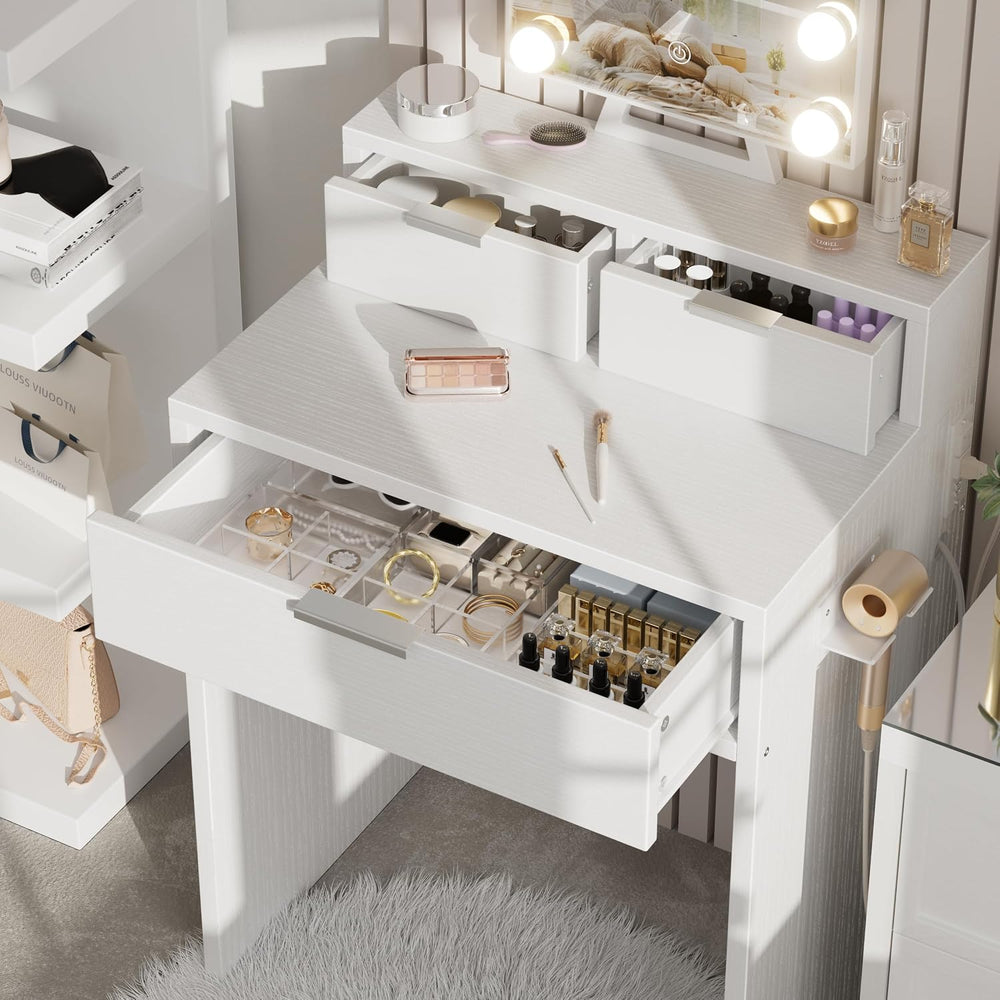 BOLUO White Makeup Vanity Desk with Hollywood Mirror and Lights, Girls Compac...