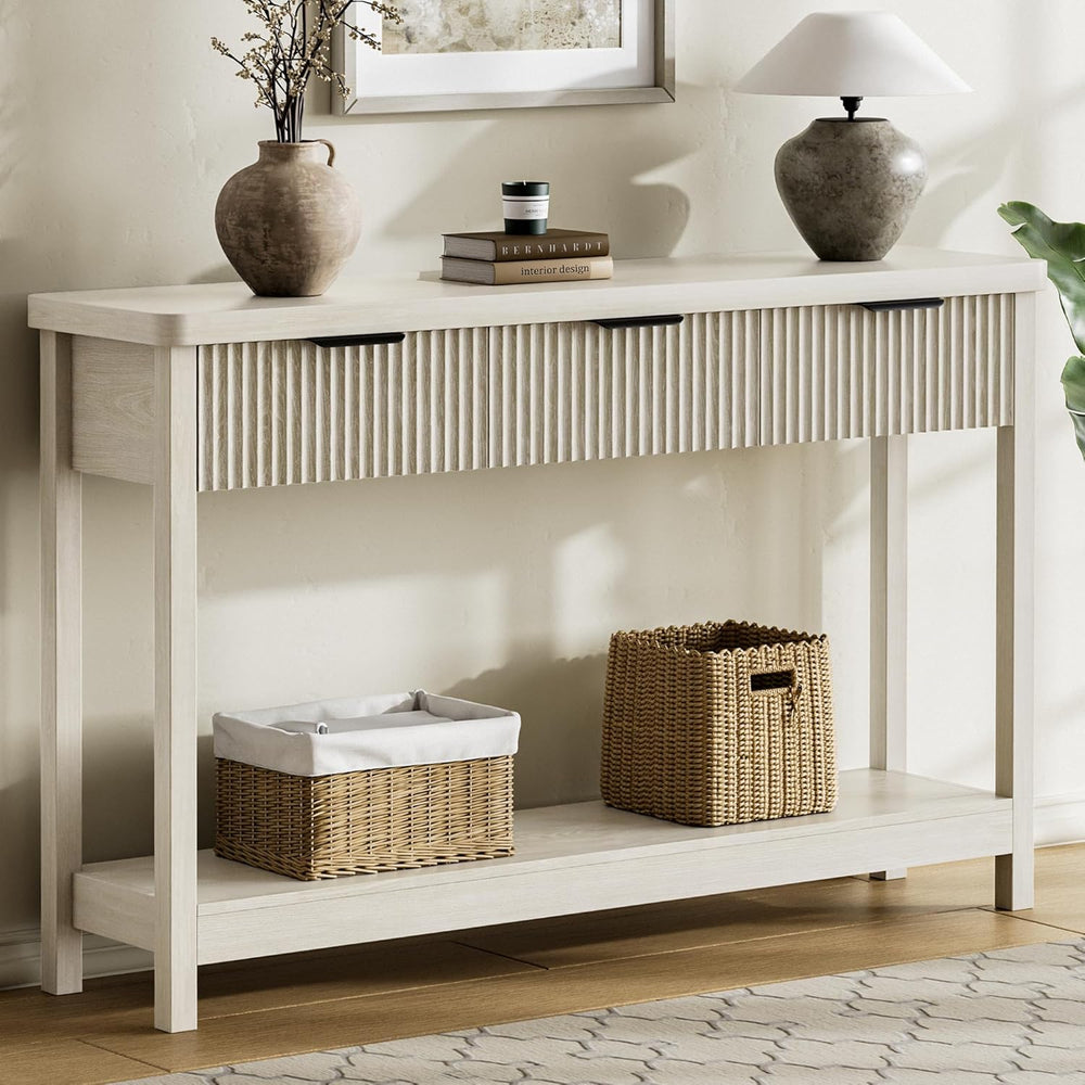 Lulive Fluted Console Table, 51 Inch Entryway Table with 3 Drawers | Scandi f...
