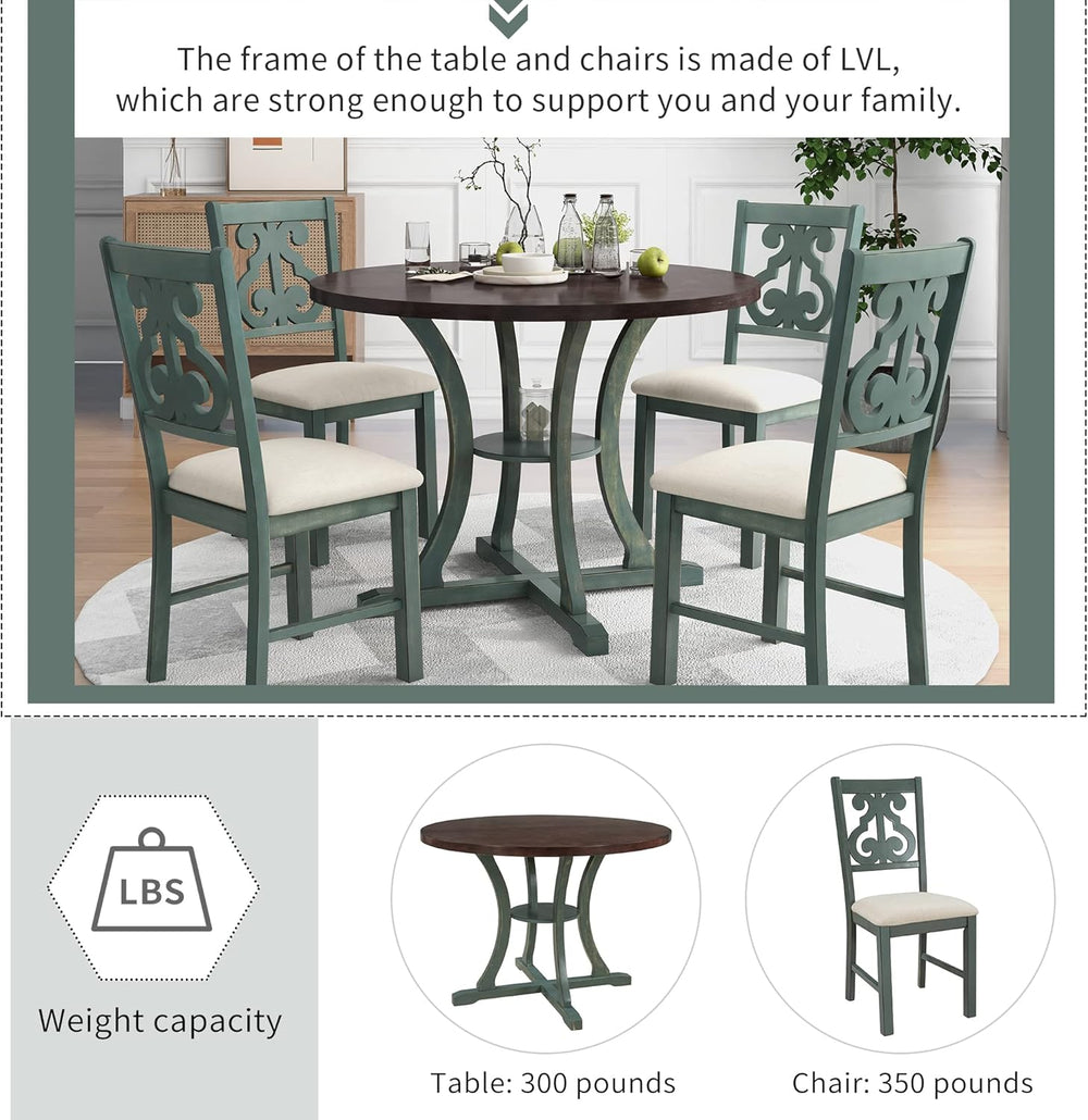 Merax 5 Piece Round Dining Table Set 4 Retro Chairs with Special-Shaped Table...