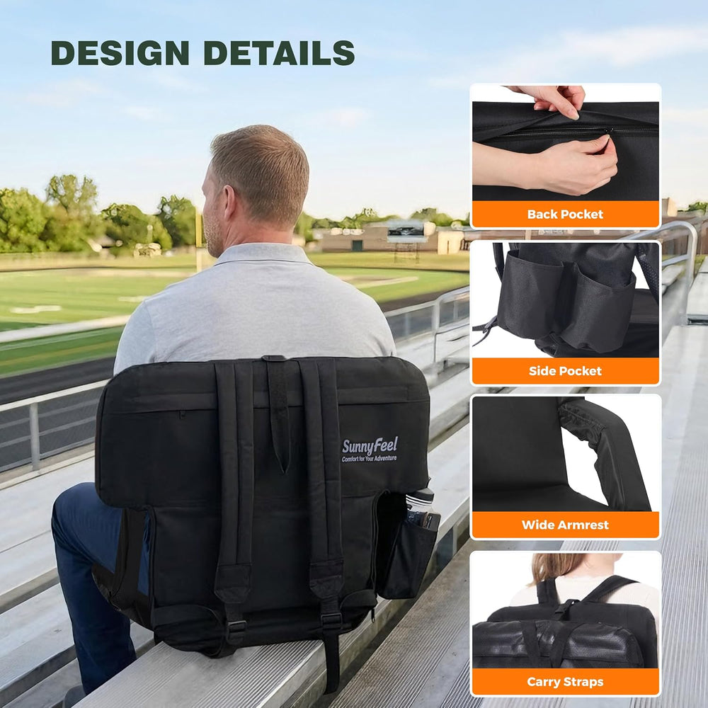 SUNNYFEEL Stadium Seat with Back Support, 4.7" Thick Cushion, 6 Reclinin...