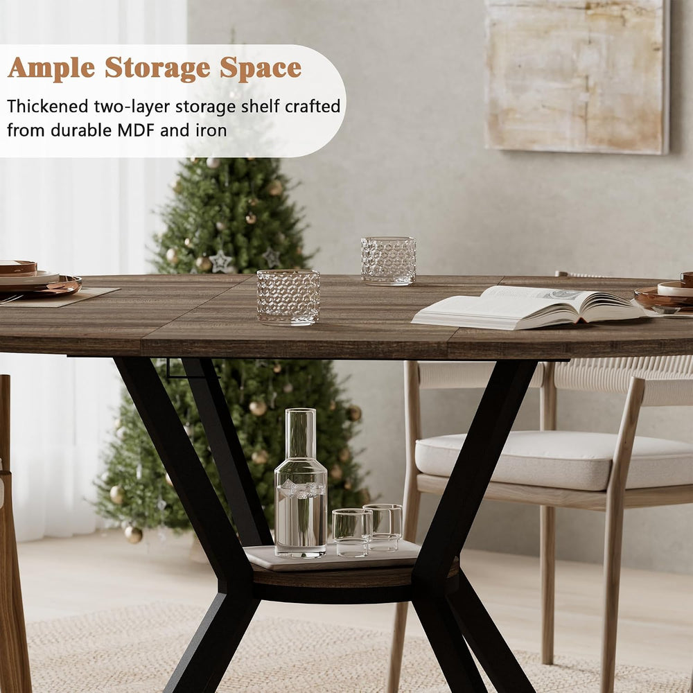 MECHYIN 42"-58" Extendable Round Dining Table for 4-6,with Storage ...
