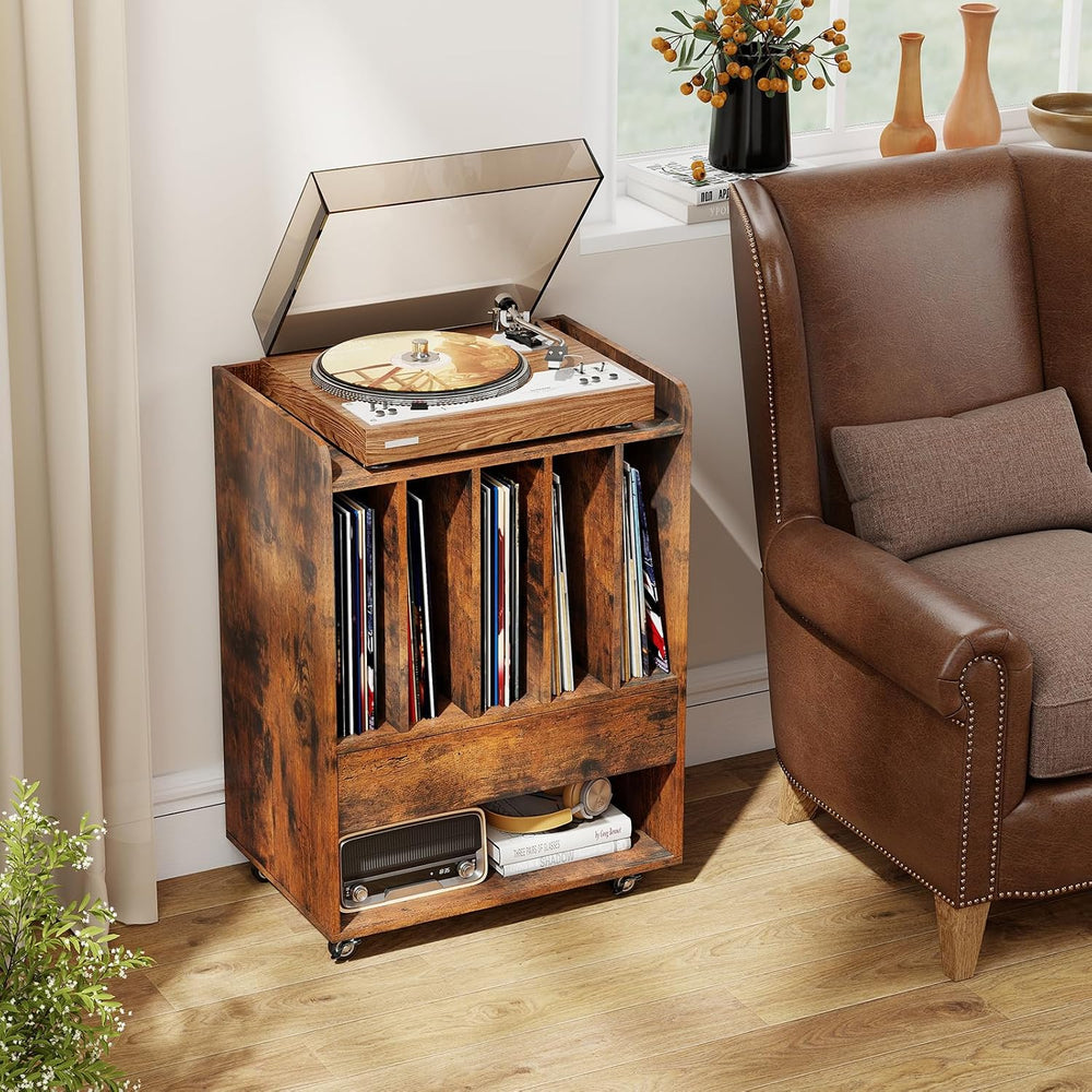 Giantex Record Player Stand, Rolling Turntable Stand with Drawer & Lockab...