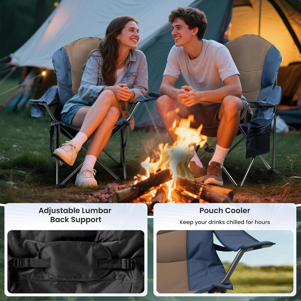 2 Pack Folding Camping Chairs for Adults - High Back Padded Outdoor Lawn Chai...