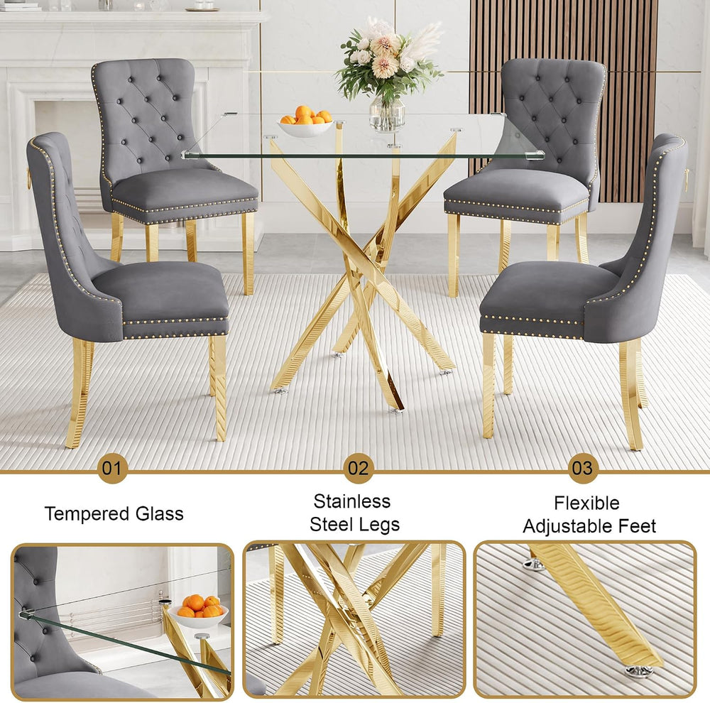 AF ARTISAN FURNITURE 36" Square Glass Dining Table Set for 2, 3-Piece Mo...
