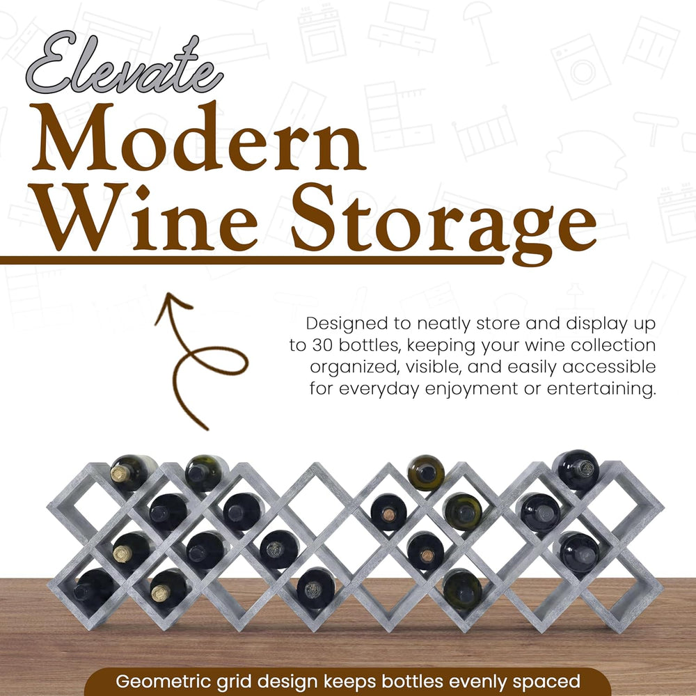 Kings Brand Furniture 30-Bottle Wine Rack – Geometric Grid Design, Modern Cou...