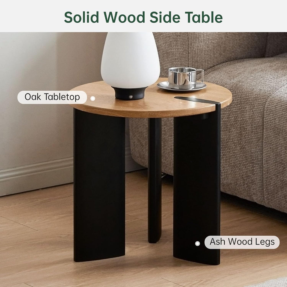 Solid Wood Side Table with 2-Tone Finish, 18.11" Round Side Table for Li...