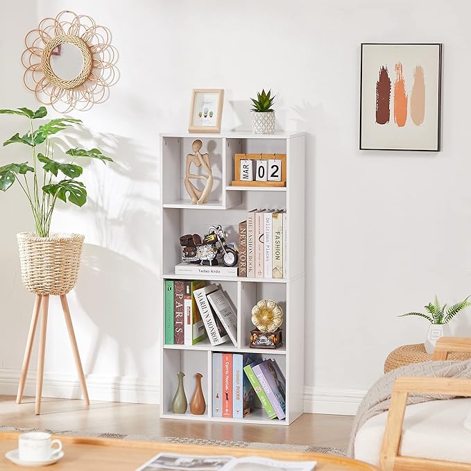 VECELO 42" Modern White Bookshelf, 7 Cube Organizer Bookcase,Fits Talles...