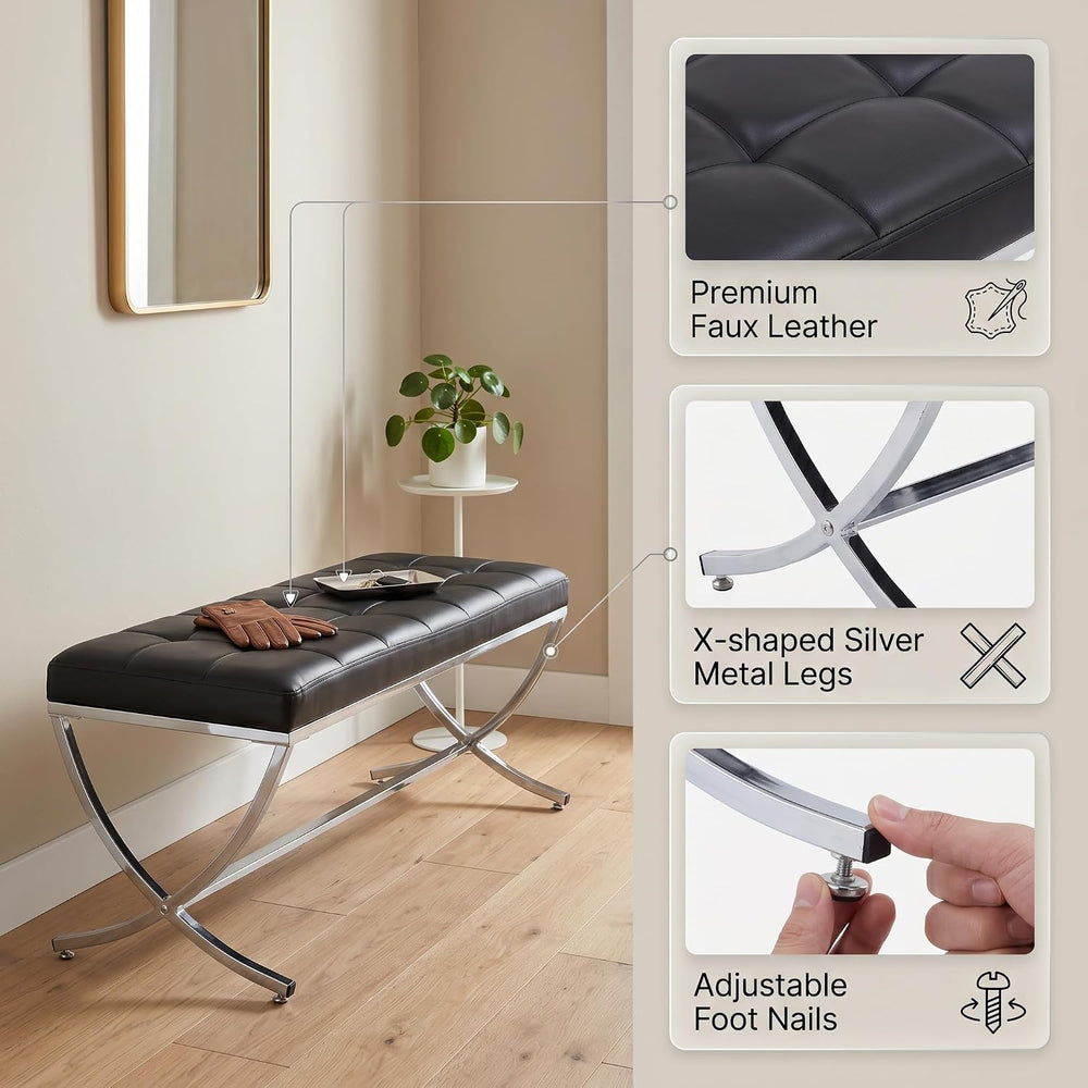 EALSON Modern Entryway Bench Leather Upholstered Dining Bench with Metal Base...