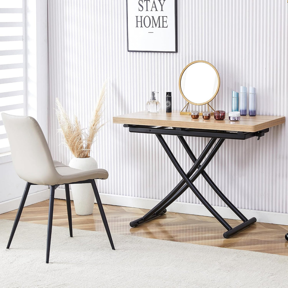 Space Saving Folding Dining Table, Adjustable Height Foldable Coffee Table wi...