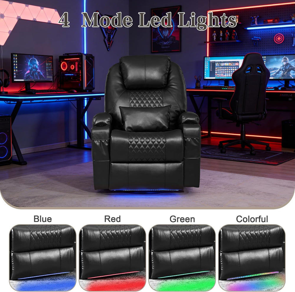 AHMED Dual Motor Power Swivel Rocker Recliner Chair, Faux Leather, Black | El...