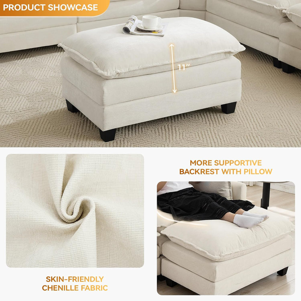 35‘’ Modern Chenille Cloud Sofa Ottoman,Rectangle Ottoman for Modular Section...
