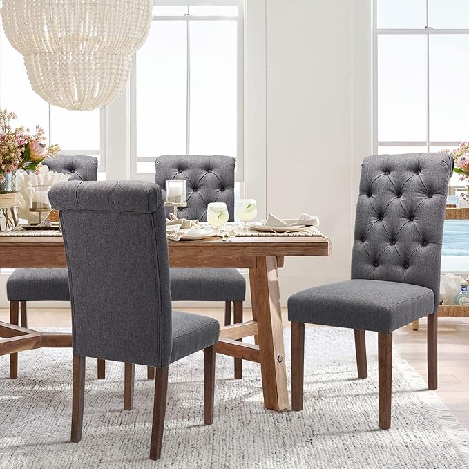 COLAMY Button Tufted Dining Chairs Set of 4, Parsons Upholstered Fabric Dinin...