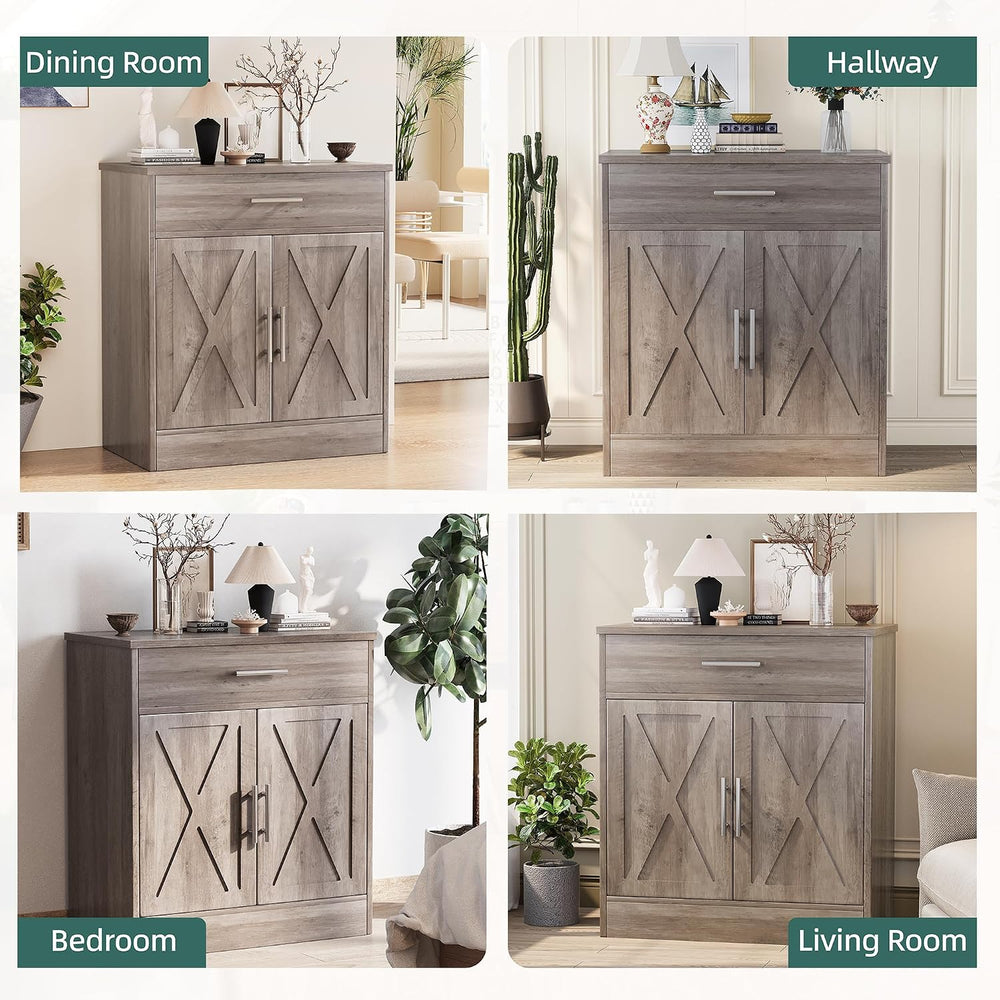 Shintenchi Farmhouse Storage Cabinets, Kitchen Barn Door Cabinet