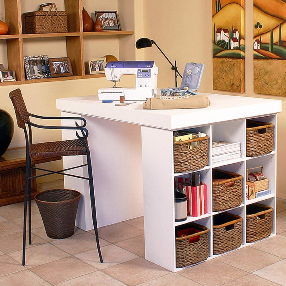 Venture Horizon Project Center Desk with Two 9-Cubby Bookcase Sides (White)