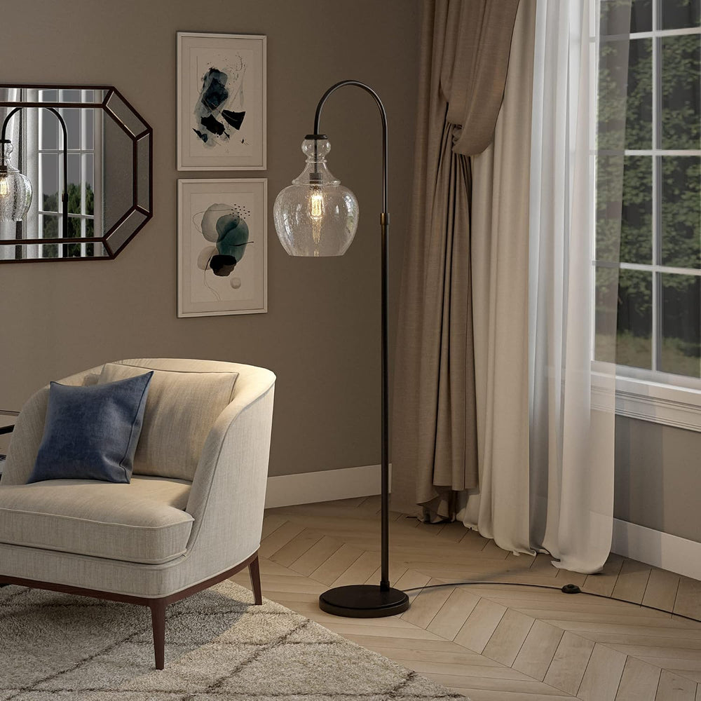 Henn&Hart Arc Floor Lamp with Glass Shade in Blackened Bronze/Seeded, Flo...