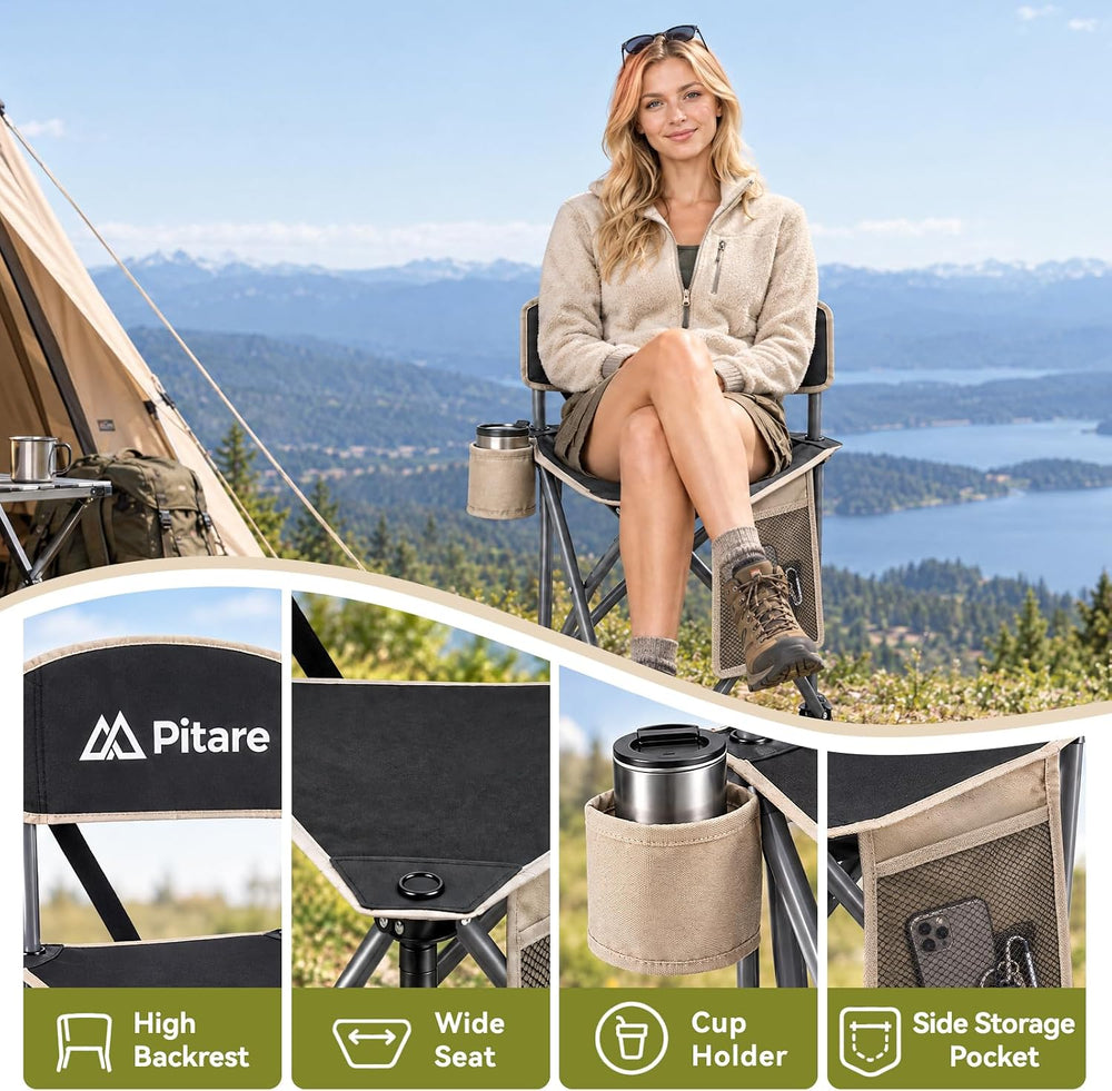 Tripod Camping Chair with Backrest, Folding Outdoor Stool