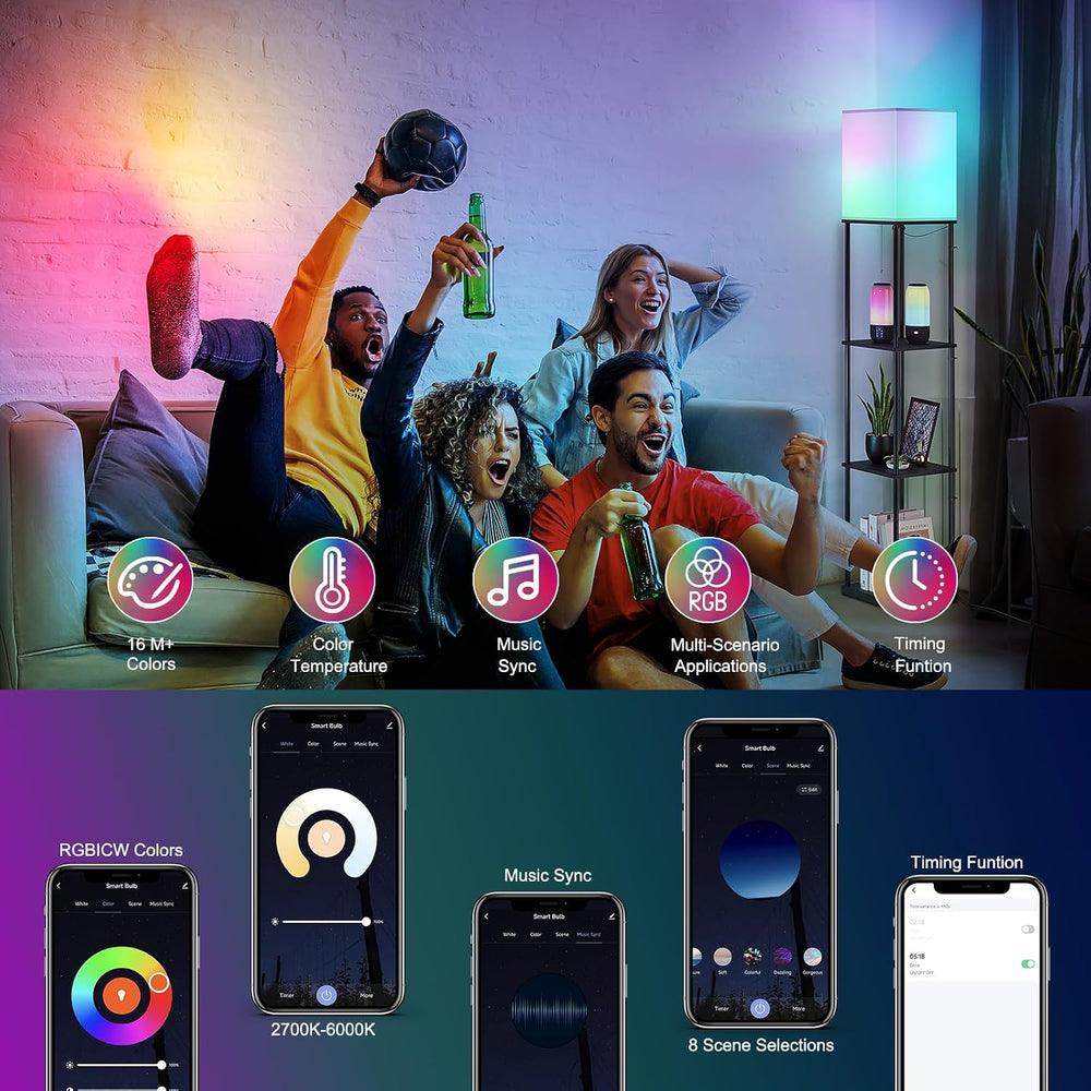 SUNMORY Floor Lamp with Shelves, Smart APP Control Standing Lamps with RGB Bu...