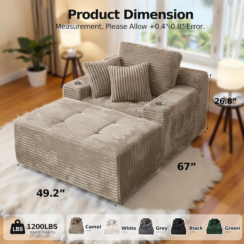 66" Chaise Lounge Chair Indoor,Oversized Boneless Single Sleeeper Couch ...
