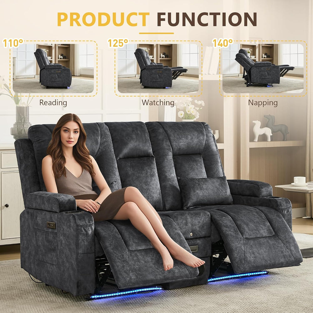 URRED Wall Hugger Power Reclining Loveseat Sofa,Gray:68.1" - 2 Seats