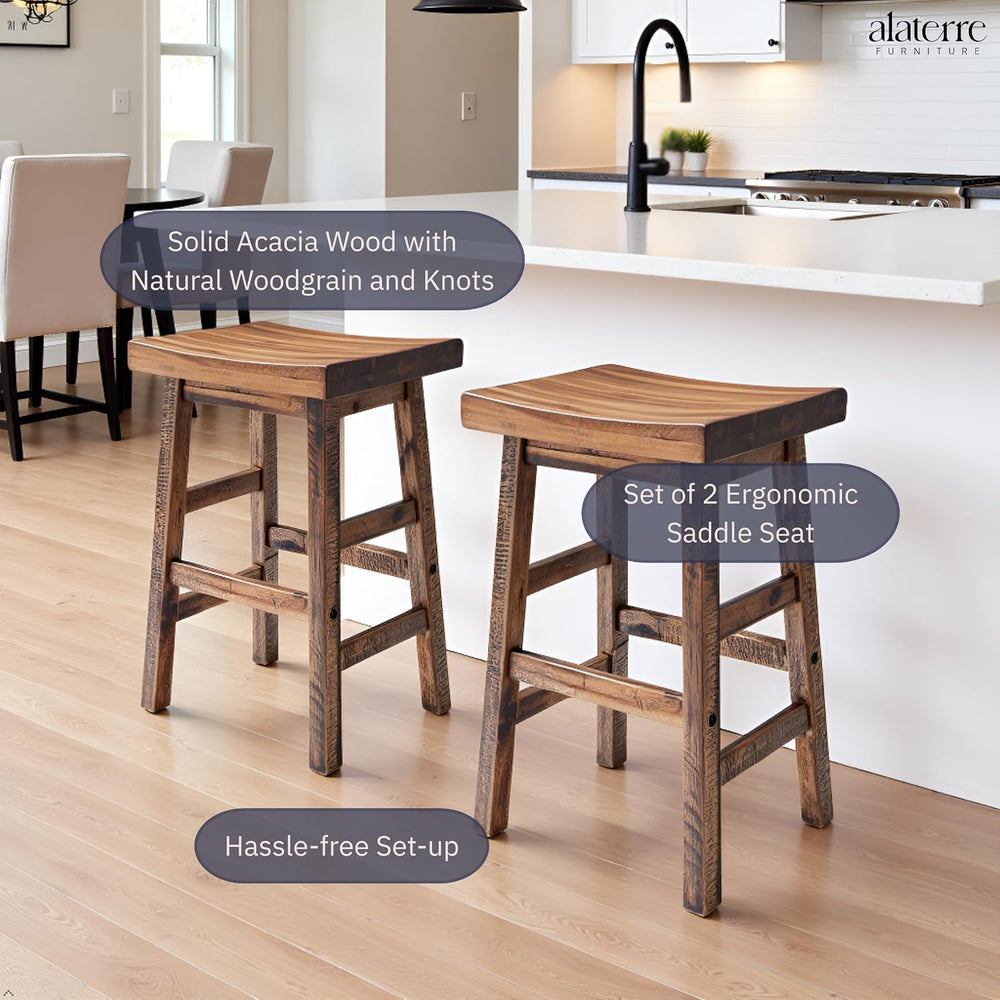 Alaterre Durango Solid Wood Rustic Bar Stool Set of 2, Natural, 26-Inch | Cou...