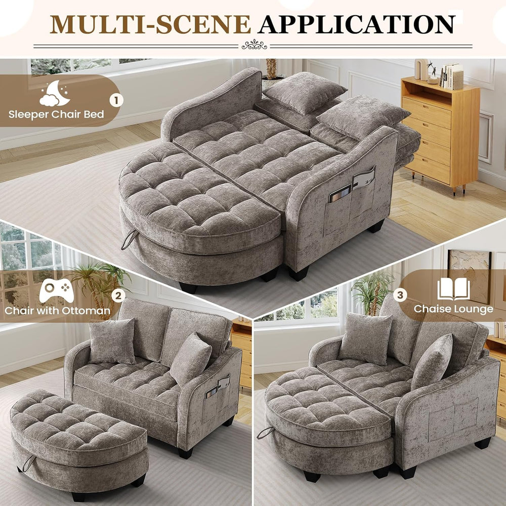 Oversized Chair and A Half, Chenille Tufting Accent Cozy Reading Sofa Chair w...