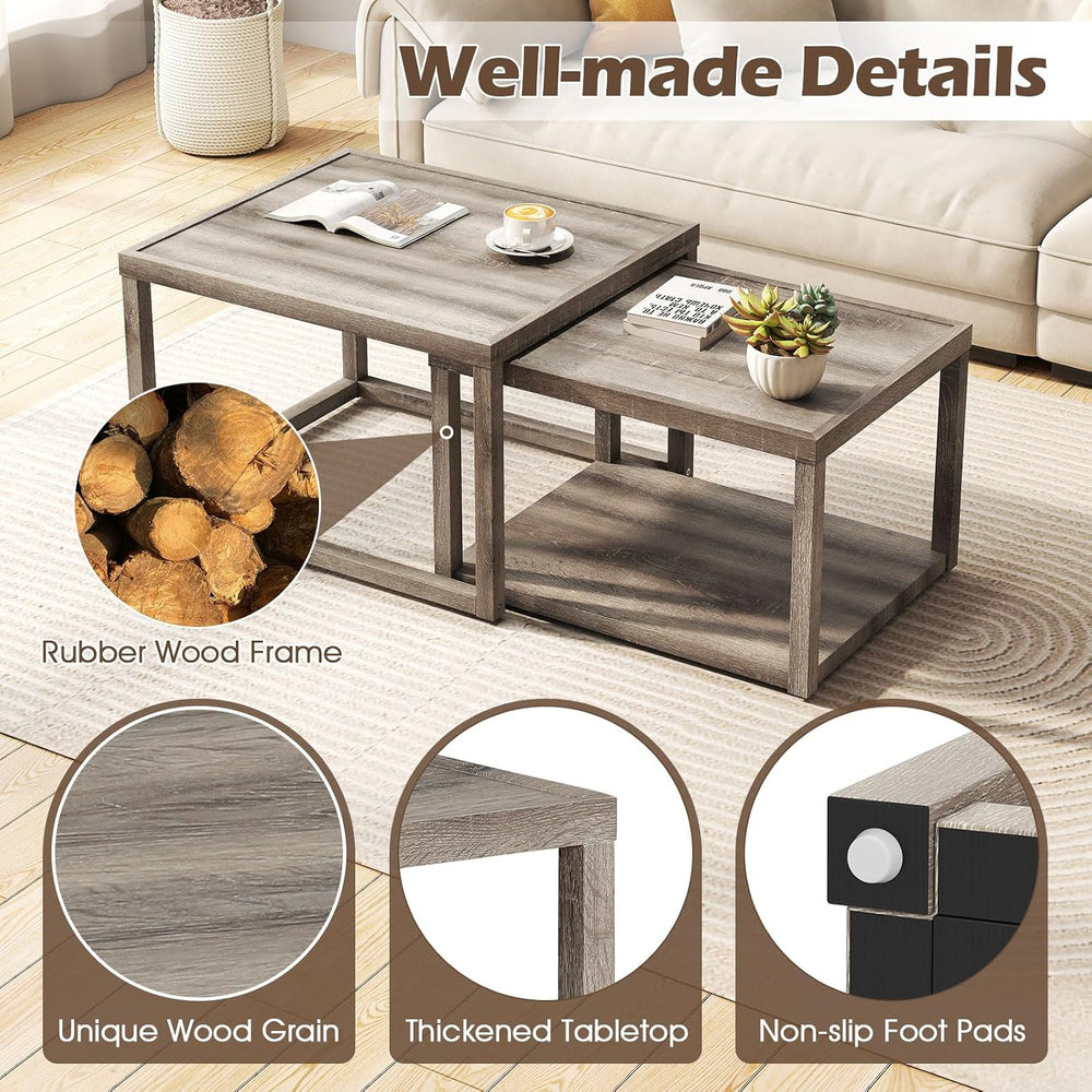 GOFLAME Nesting Coffee Tables Set of 2, Stackable Rectangular Center Table wi...