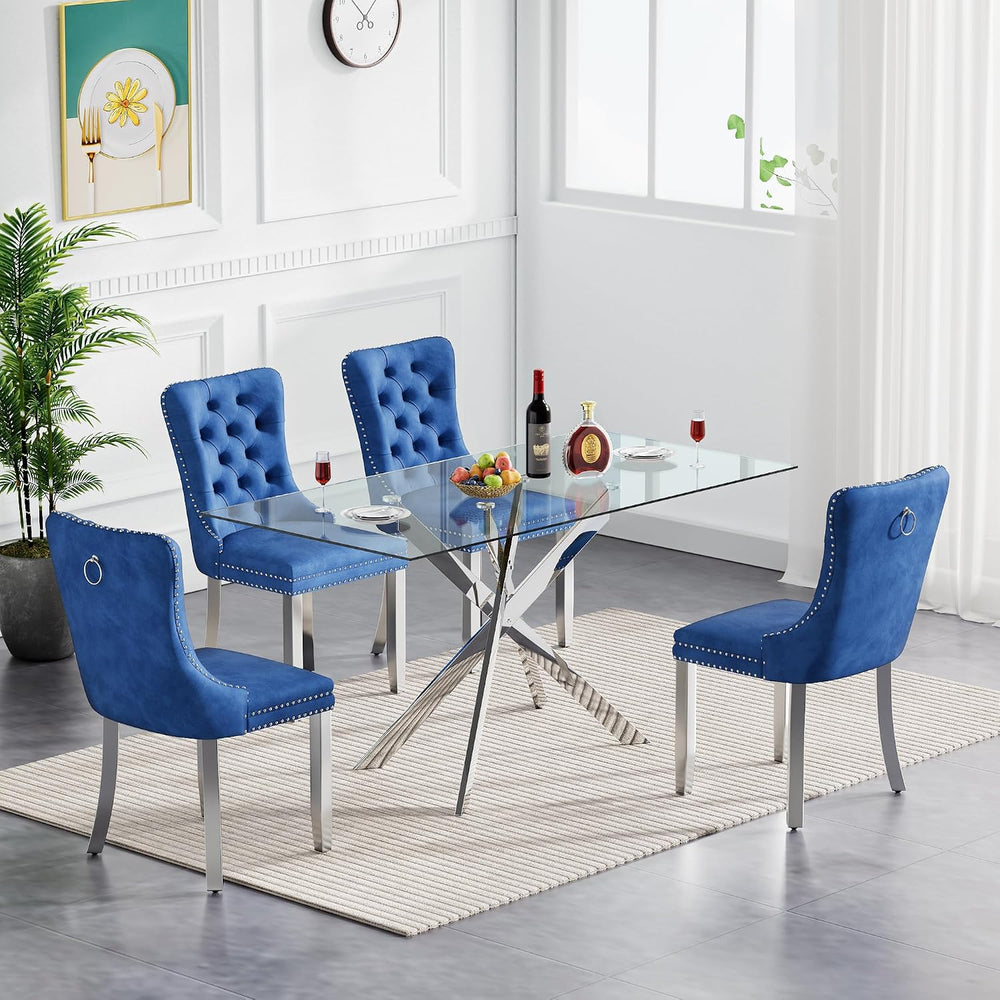 60" Glass Dining Table Set for 4, Modern Dining Room Table Set for 4, Si...