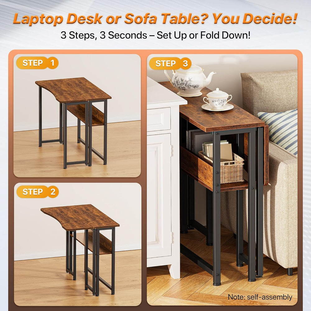 Huuger Folding Desk with Storage Shelf, 31.5 Inch Foldable Computer Table for...