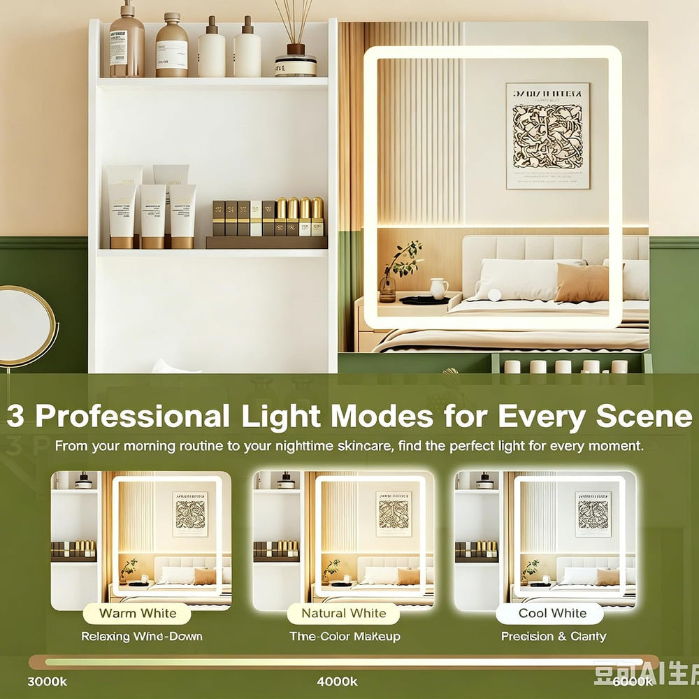 Vanity Desk with Mirror and Lights, 43.31" Makeup Table with 4 Drawers, ...