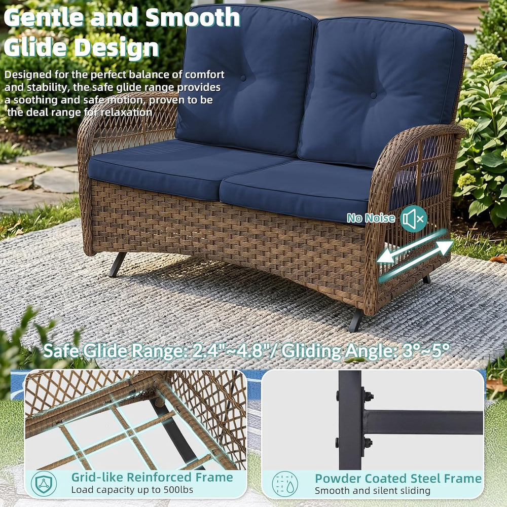 Outdoor Wicker Patio Glider Set, Loveseat for 2 Person Porch Furniture Glider...
