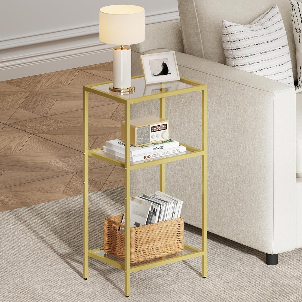 Side Tables Set of 2, Tempered Glass End Table with Metal Frame, 3-Tier Small...