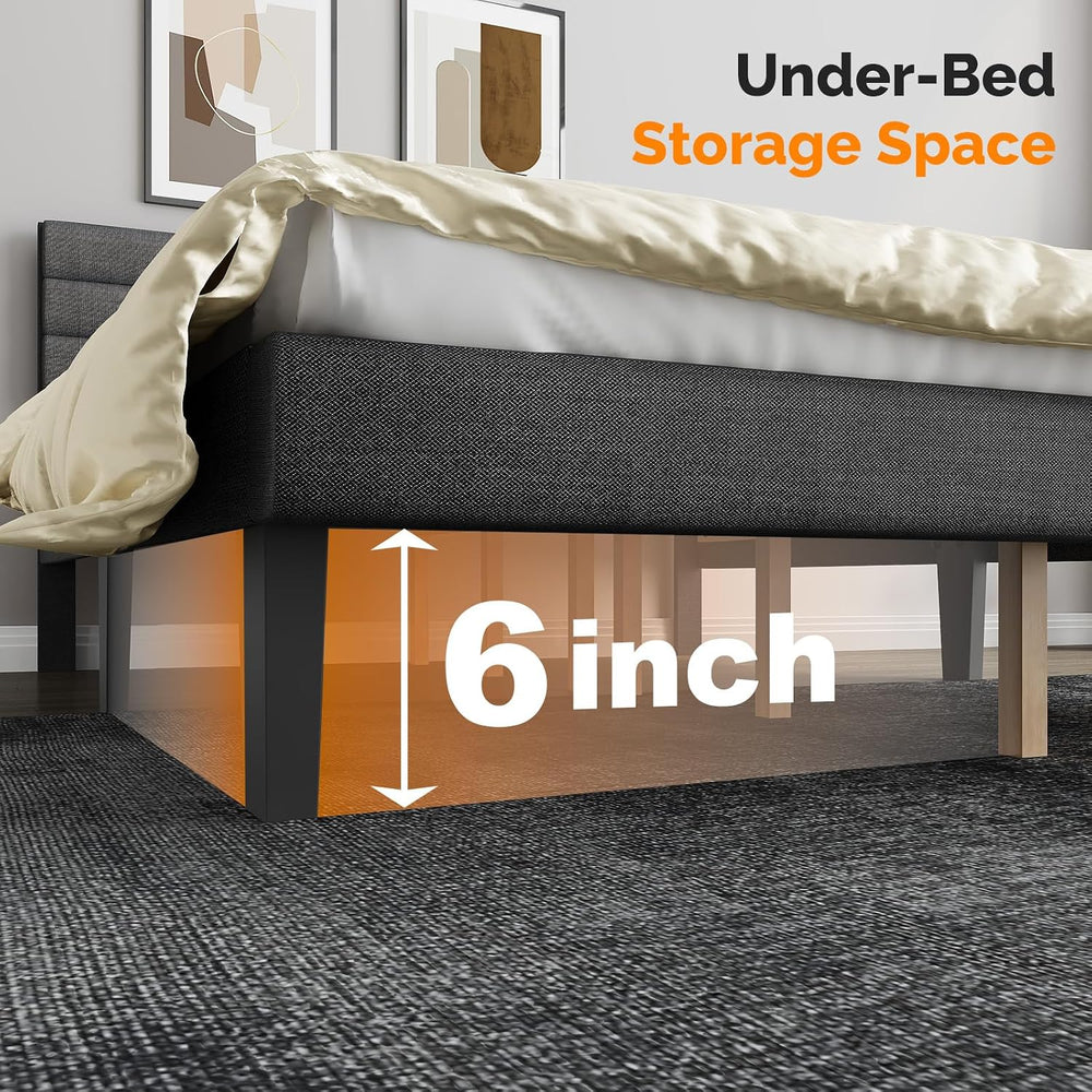 VINGLI Full Upholstered Platform Bed Frame with Headboard,Linen Dark Gray