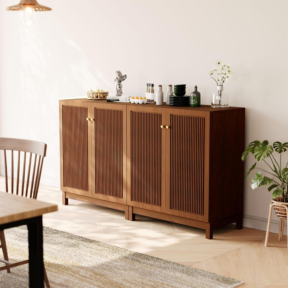 SUNBURY Fluted Cabinet with Storage, Mid Century Modern Accent Cabinet with 2...
