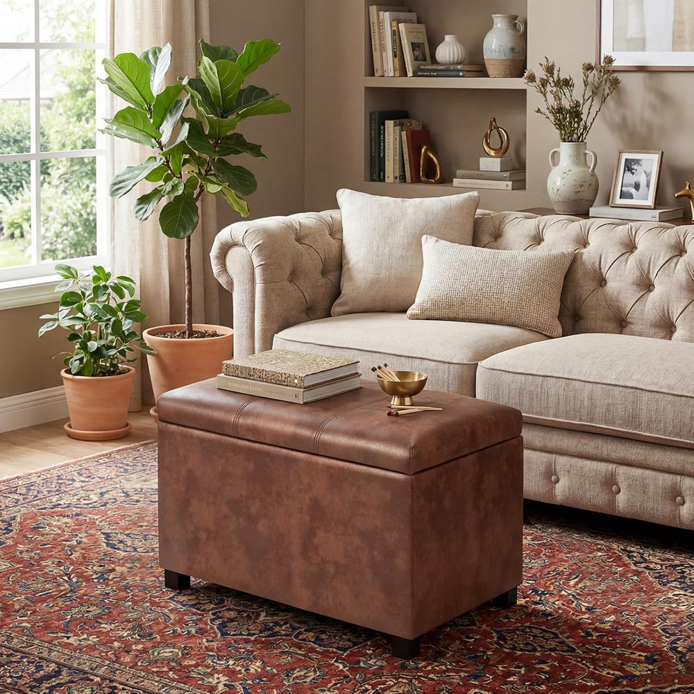 Joveco 24" Leather Storage Ottoman Bench, Rectangle Foot Rest Stool for ...