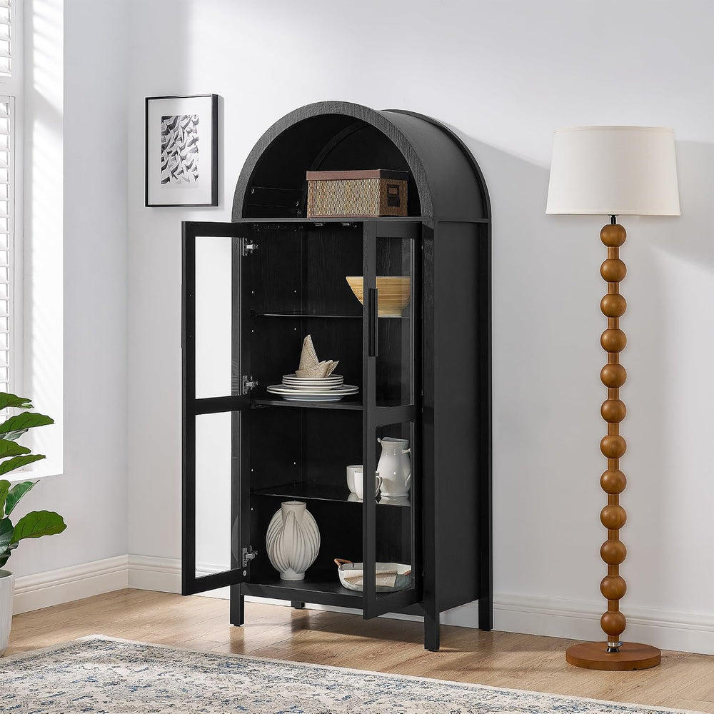 Polibi Arched Kitchen Cabinet with Light, Modern Retro 67" H Storage Dis...