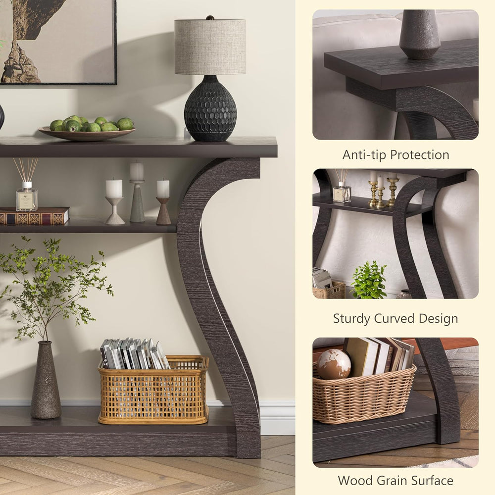 47" Narrow Console Table, Entry Table with Curved Legs, Sofa Table | Woo...