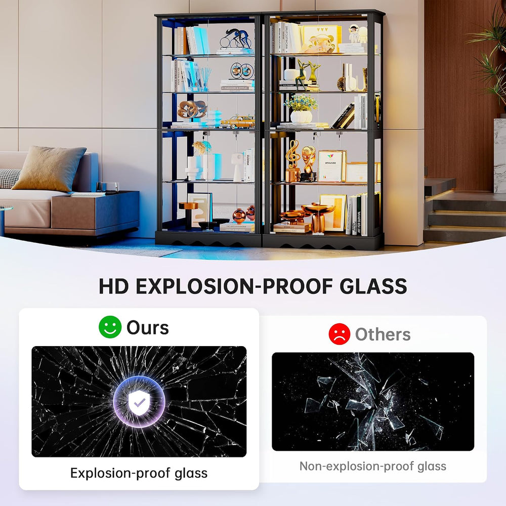 Dystler Display Cabinet with Glass Doors, RGB Lights for Collectibles
