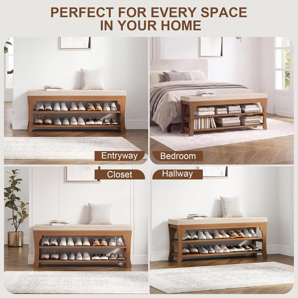 PETKABOO 39.4" Shoe Storage Bench with Cushion, Bamboo Shoe Rack Bench, ...