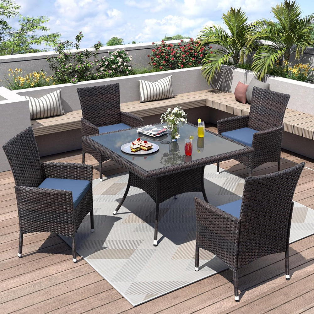 ALAULM 5 Piece Patio Dining Set All-Weather Wicker Outdoor Patio Furniture Se...