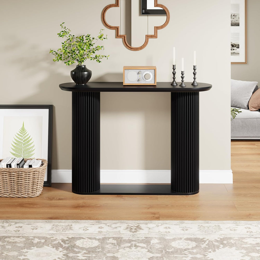 Fluted Console Table, Farmhouse Entryway Table with Storage and Fluted Wood L...