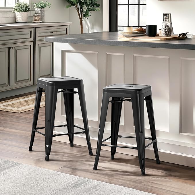 Yaheetech 24 Inch Metal Barstools Set of 4, Counter Height Backless Stools, I...