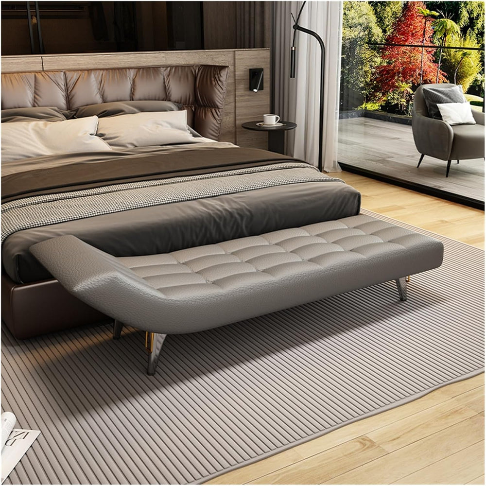 Modern End of Bed Bench, Upholstered Pu Leather Ottoman,Modern Tufted Long,Fa...